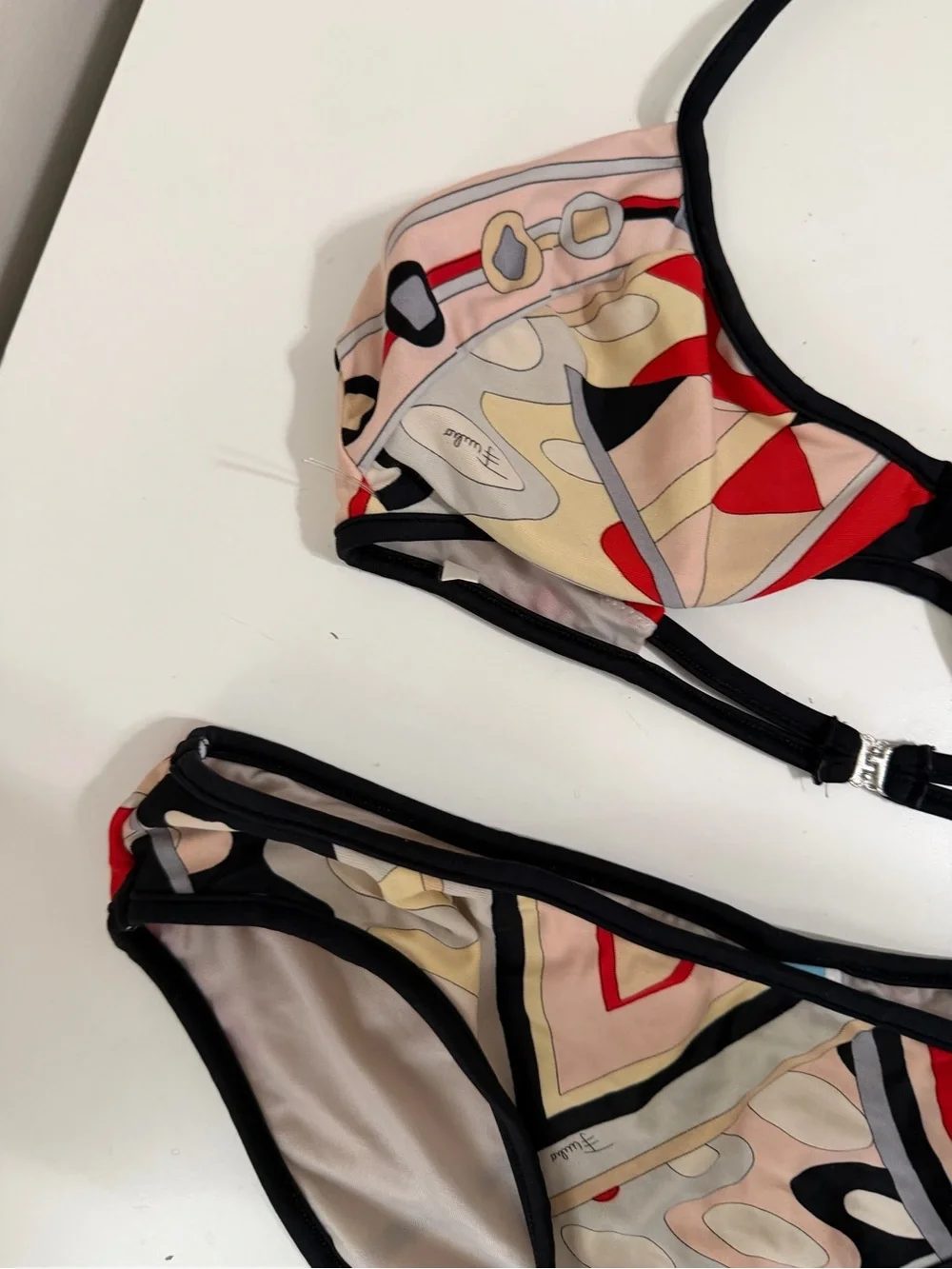 Emilio Pucci Bikini Set Size 44 IT US 8 Signature Print Halter Made In Italy